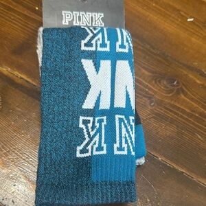 2 Pack PINK Victoria's Secret Teal, Black & White Logo Crew Socks